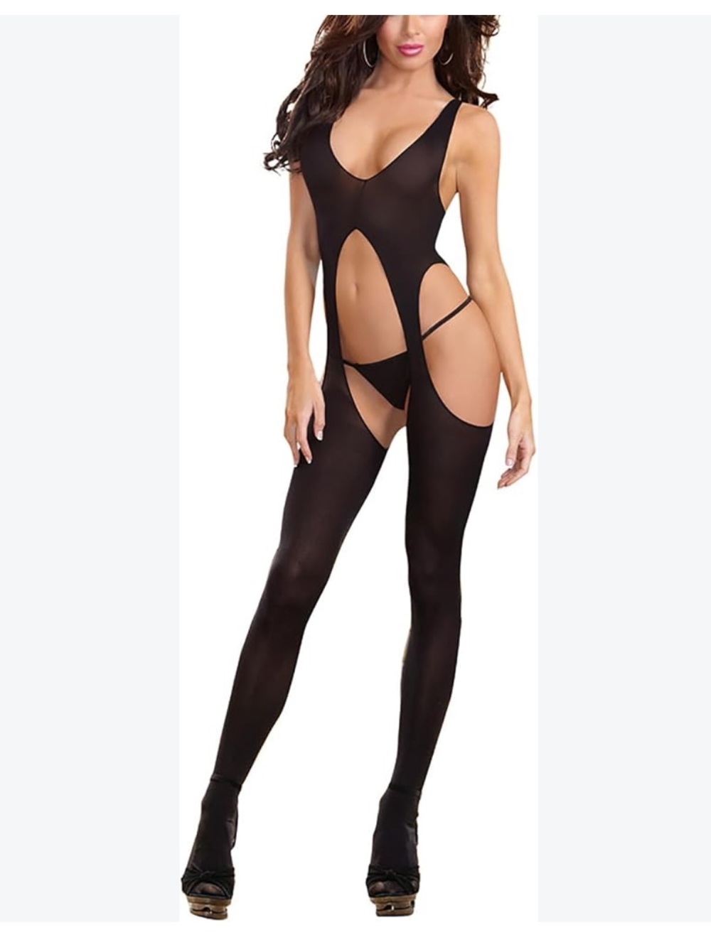New Dreamgirl Black Sexy Sheer Suspender Tank Bodystocking Bodysuit Catsuit